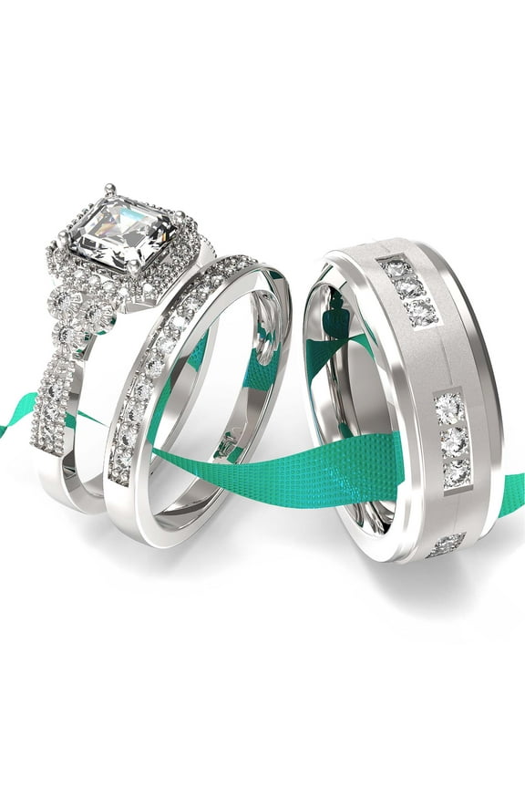 Wedding Ring Sets His And Hers Couples Women 925 Sterling Silver Moissanite Man Titanium Wedding Bands
