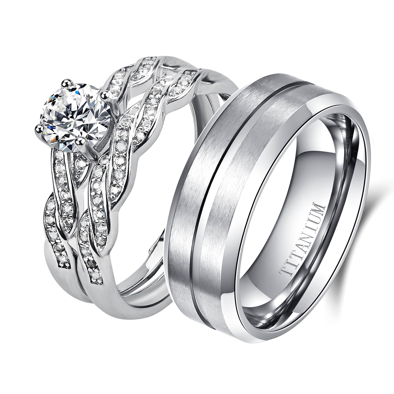 Adjustable Size Wedding Ring Sets His And Hers Couples Women 925 