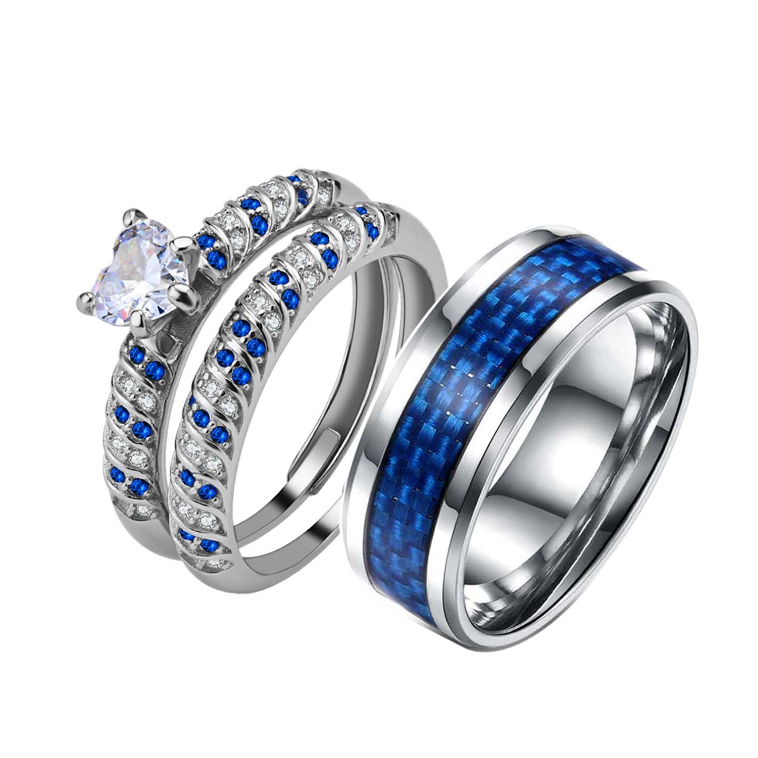 Adjustable size Wedding Ring Sets His And Hers Couples Women 925 ...