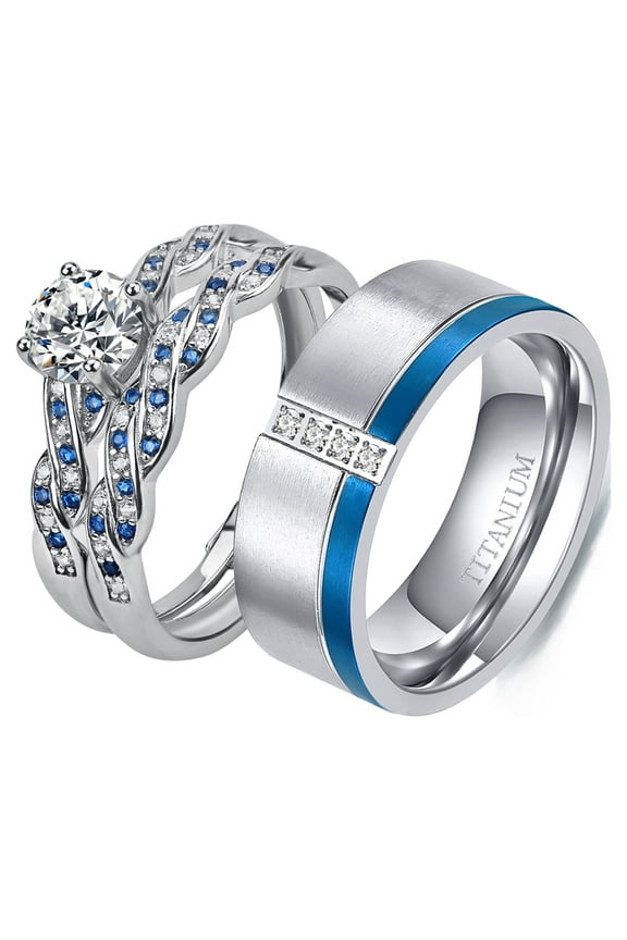 Adjustable size Wedding Ring Sets His And Hers Couples Women 925 Sterling Silver Round Cz Man Titanium Wedding Bands