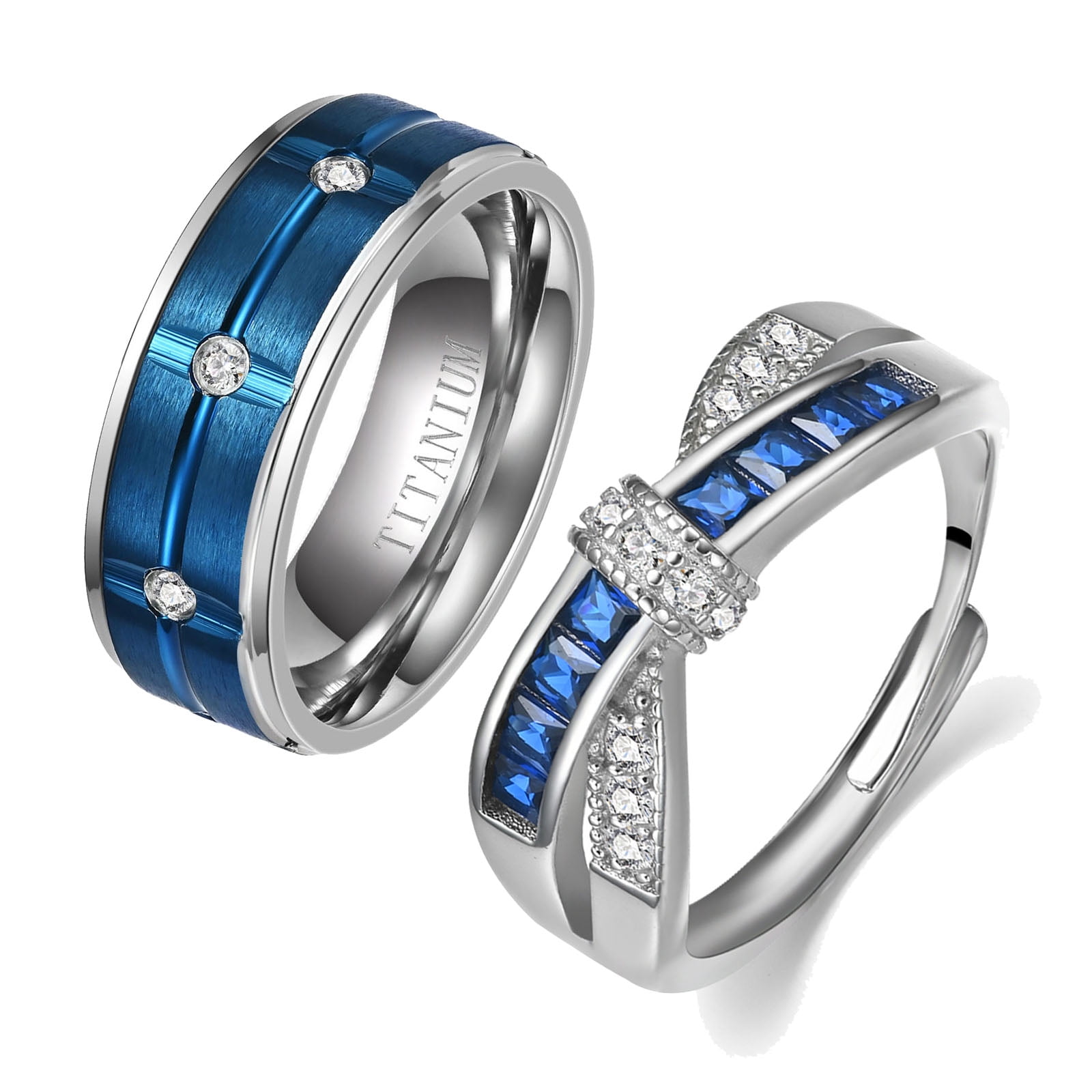 Adjustable size Wedding Ring Sets His And Hers Couples Women Blue ...