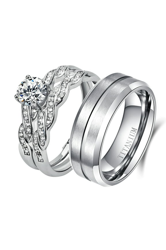 Adjustable size Wedding Ring Sets His And Hers Couples Women Diamond Sterling Silver Blue Sapphire Cz Man Titanium Wedding Bands