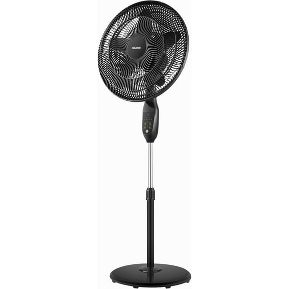 Adjustable standing stand-alone fan with LED display, 5-speed adjustment and 7-hour timer function, black version.