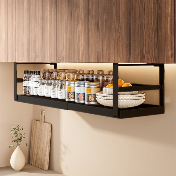Adjustable under Cabinet Storage Rack, Expandable Kitchen Cupboard Organizer, Hanging Shelf for Pantry and Bathroom, Black, by Zovey