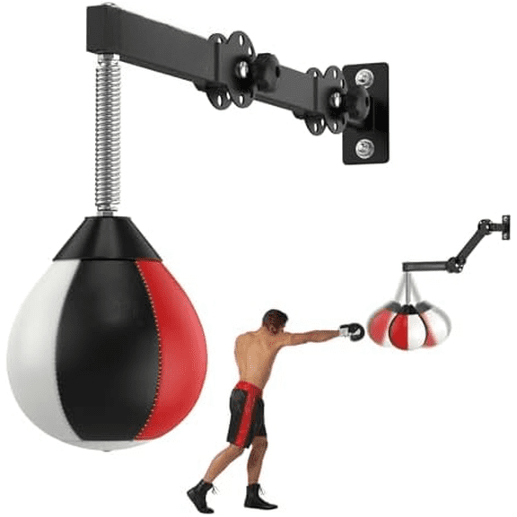 Adjustable wall-mounted speed bag with foldable reflex ball. For small spaces; adults, teens, and kids.
