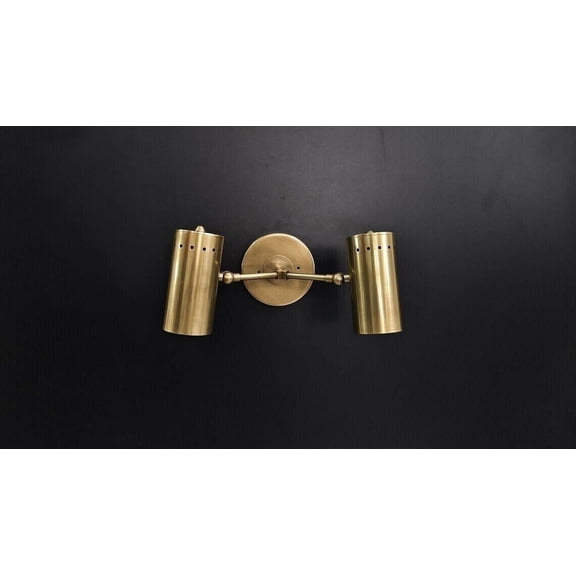 Adjustable wall sconce Raw Brass one Piece 2 light brass wall sconce
