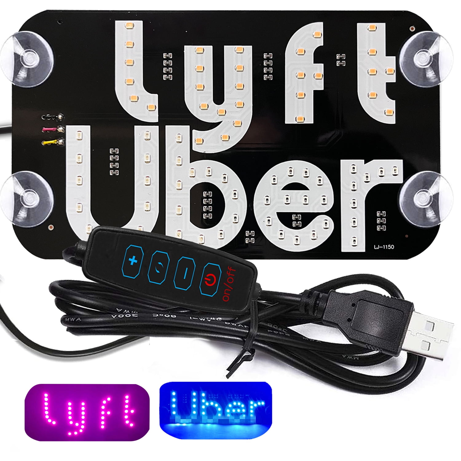 Adjusted Led Light Signs for Car, Taxi Sign Light Windshield, Glow LED Sign Bumper Stickers with Suction Cups Flashing Hook on Car Window LED Bright Lights USB Plug (Pink/Blue)