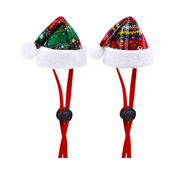 Adjusting Rope Dog Christmas Hat Classical Plaided Pattern Small Dog Santa Caps for Holiday 2PCS