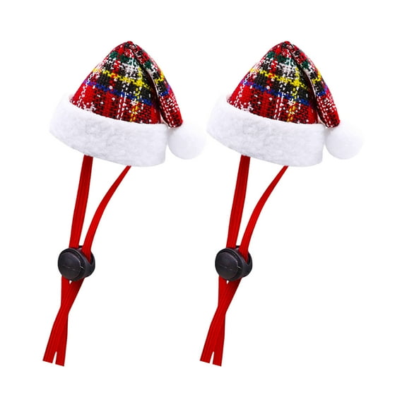 Adjusting Rope Dog Christmas Hat Classical Plaided Pattern Small Dog Santa Caps for Holiday 2PCS