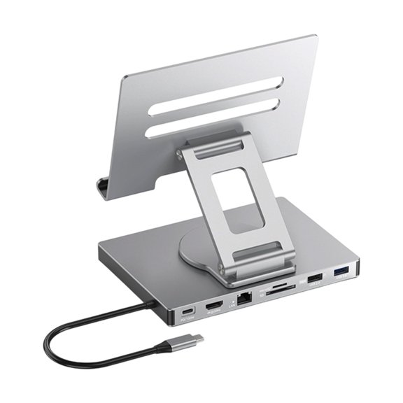 Adjustment USB C Docking Station Stand 100W Power Delivery Aluminum Bracket Ethernet 3.5mm Output Foldable Base