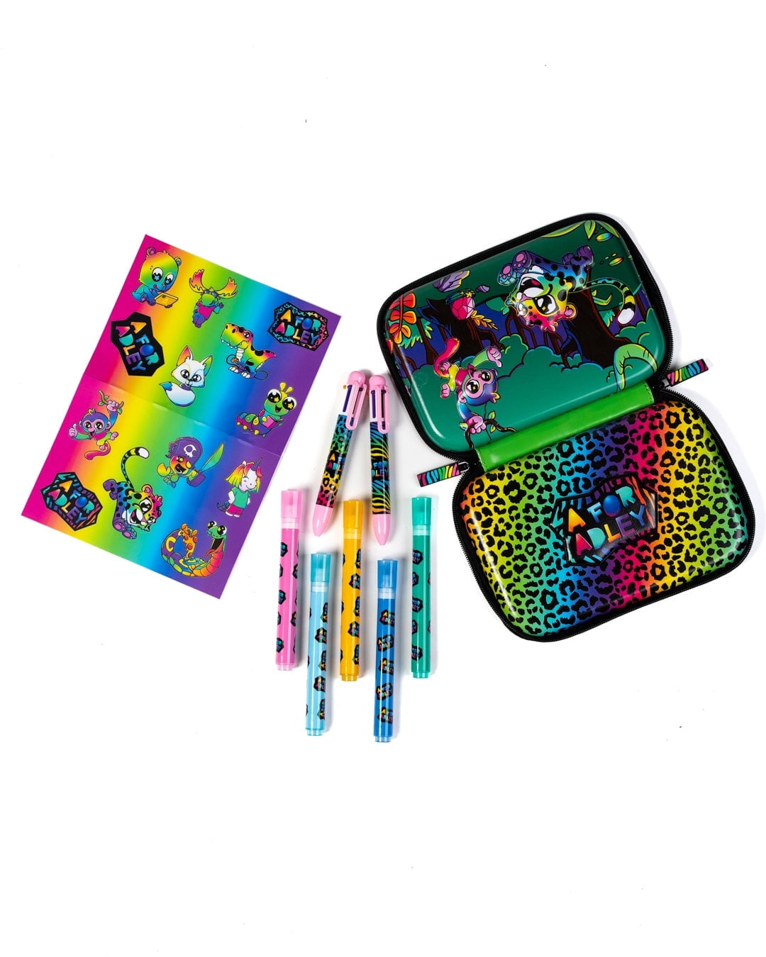 A for Adley's Art Pouch and Pencil Case, A Fun Way to Store All Your Coloring and Drawing Necessities for School or Play (Neon Rainbow)