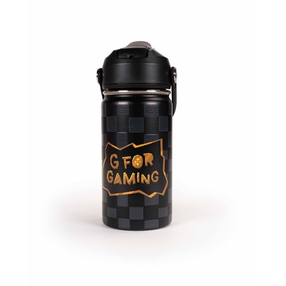 A for Adley Back to School Water Bottles Collection From 2025. 12oz Stainless Steel Insulated Water Bottles With Bottle Cleaner (G for Gaming Checkered)