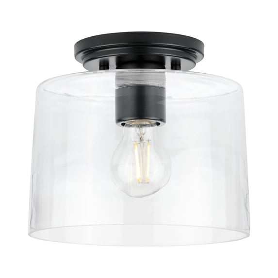 Adley Collection One-Light Matte Black Clear Glass New Traditional Flush Mount Light