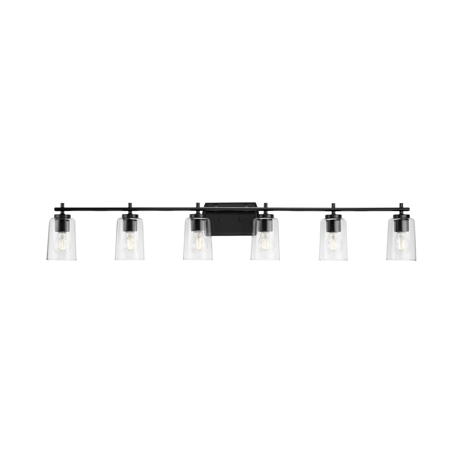 Adley 48.5" Matte Black 6-Light Vanity Fixture with Clear Glass Shades