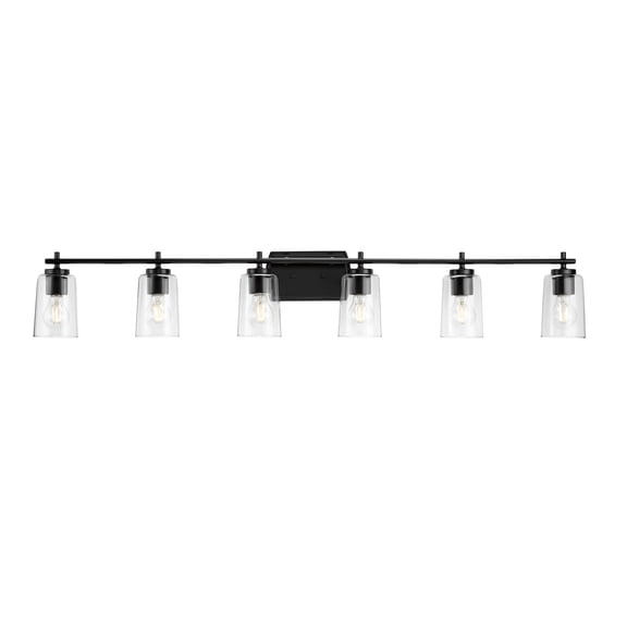 Adley Collection Six-Light New Traditional Matte Black Clear Glass Bath Vanity Light
