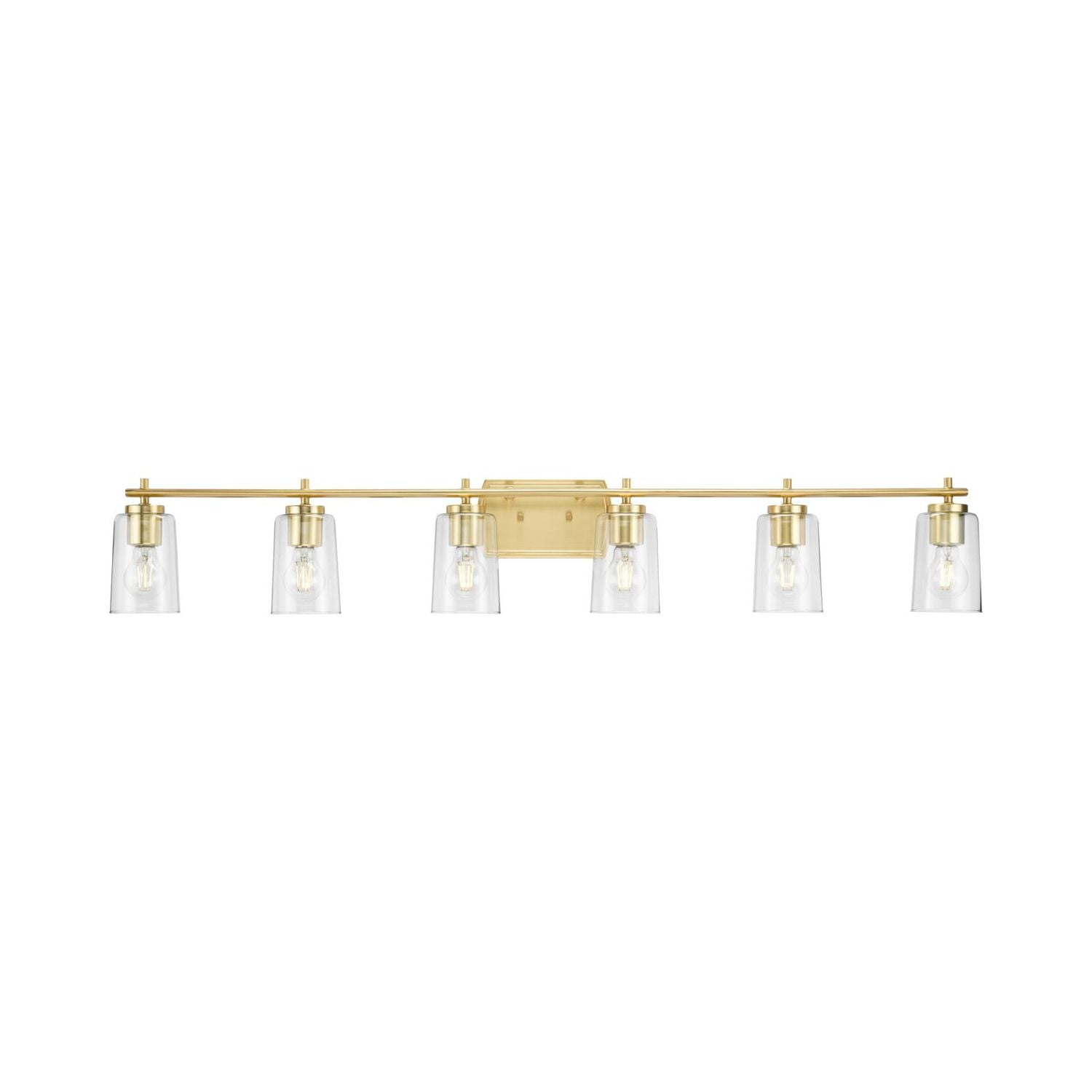 Adley Satin Brass 6-Light Vanity Fixture with Clear Glass Shades