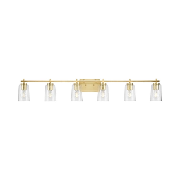 Adley Collection Six-Light New Traditional Satin Brass Clear Glass Bath Vanity Light