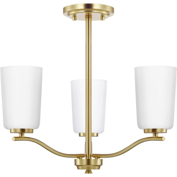 Adley Collection Three-Light Satin Brass Etched White Glass New Traditional Semi-Flush Convertible Light