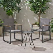 Adley Outdoor 2 Seater Aluminum and Mesh Chat Set, Gray