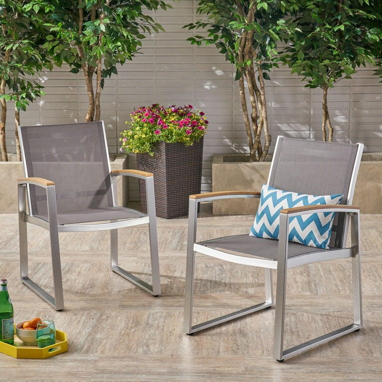 Adley Outdoor Mesh Dining Chairs with Aluminum Frame, Set of