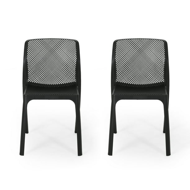Adley Outdoor Plastic Chairs, Set of 2, Black