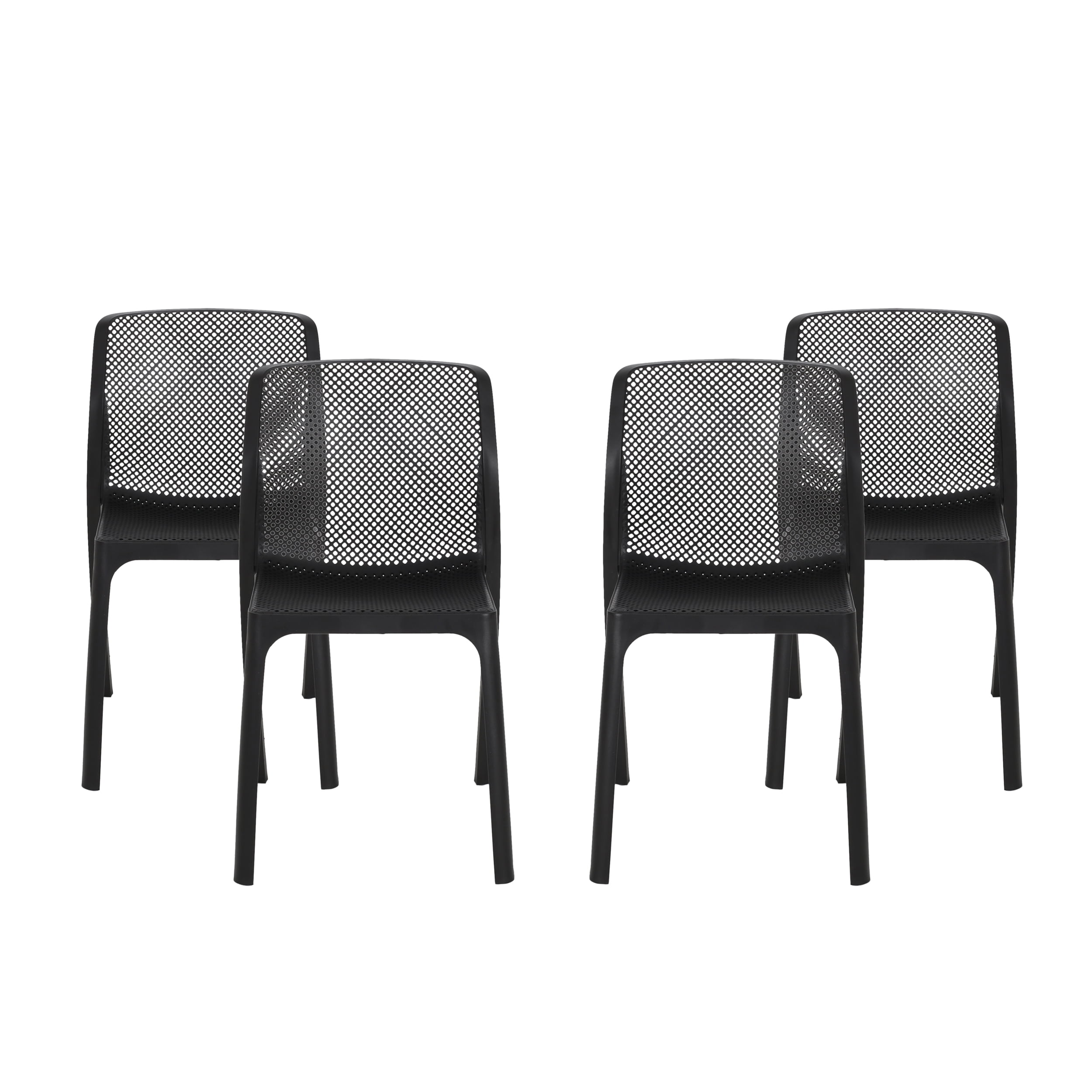 Adley Outdoor Plastic Chairs, Set of 4, Black