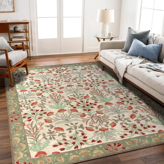 Adline Multi 3'x5′ Area Rug Handcrafted Motif Floral Design Oriental Traditional Design Non-Shedding Fine Wool Pile & Easy-Care Areas in Living Room Bedroom