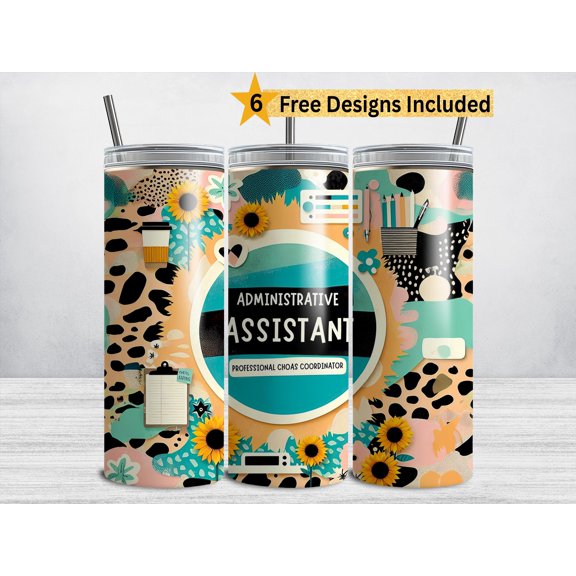 Administrative Assistant 20 oz Straight Skinny Tumbler, Admin, Professional Chaos Coordinator, Reusable Travel Cup with Lid and Straw