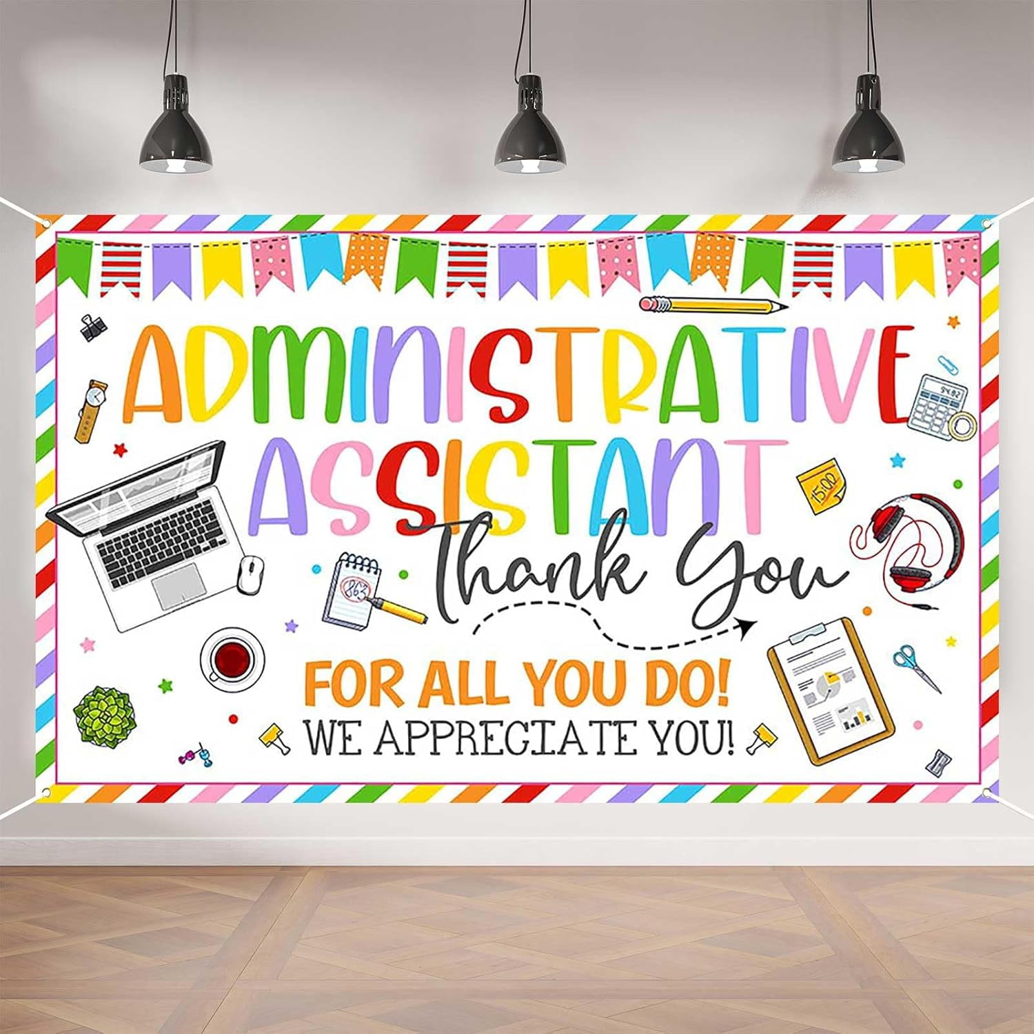 Administrative Assistant Day Banner - Colorful Thank You for All You Do  Professionals Backdrop Staff Employee Appreciation Decorations for Office, image size:1500x1500