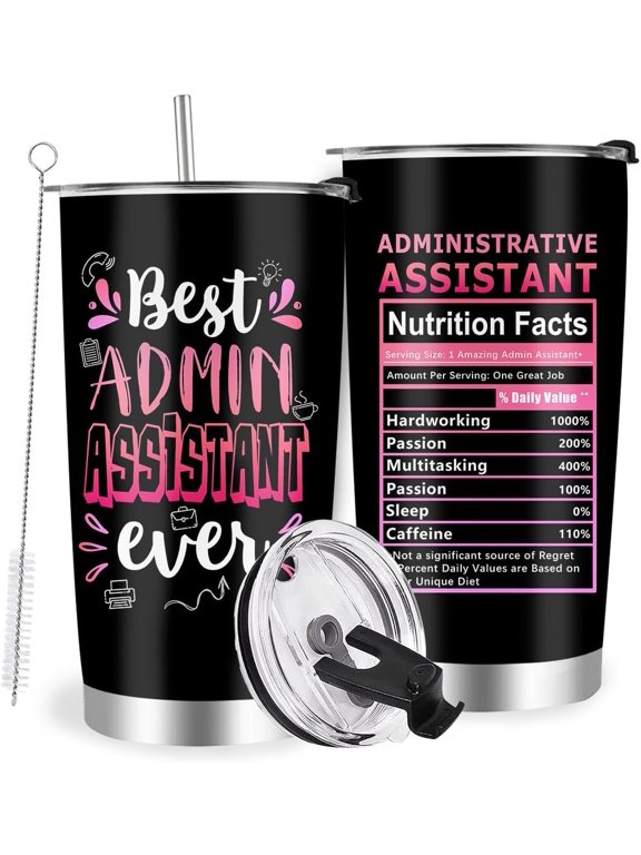 Administrative Assistant Gifts Tumbler, Administrative Professional Day Gifts, Coworker Employee Appreciation Gifts, Double Wall Vacuum Tumbler with Lid Straw 20oz