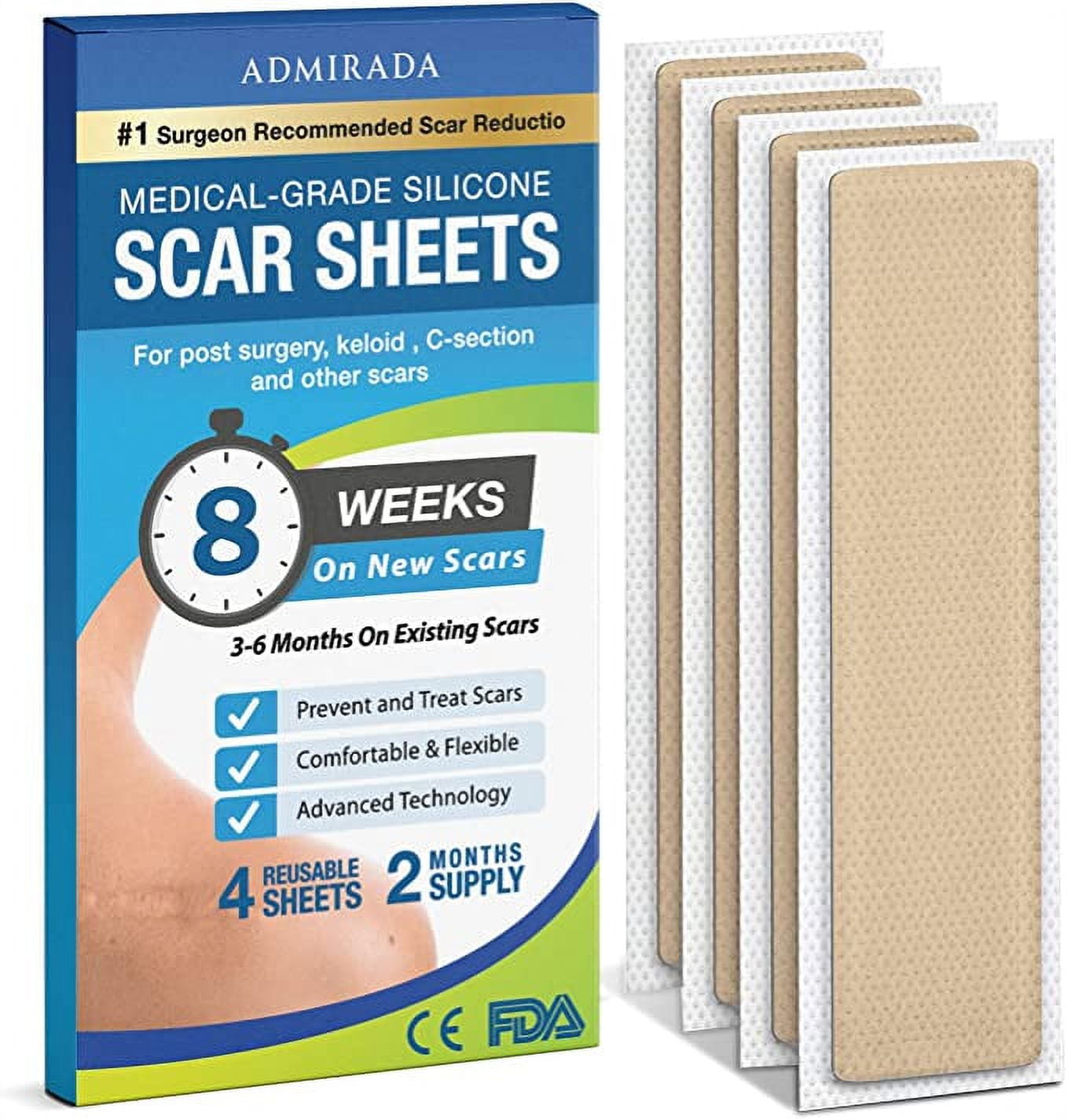 Admirada scar sheets, silicone patches for scars, silicone scar strips