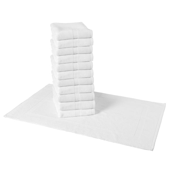 Admiral Hospitality Bath Mat Rugs 20x30 (12 Pack), White, Cotton Blend, Border