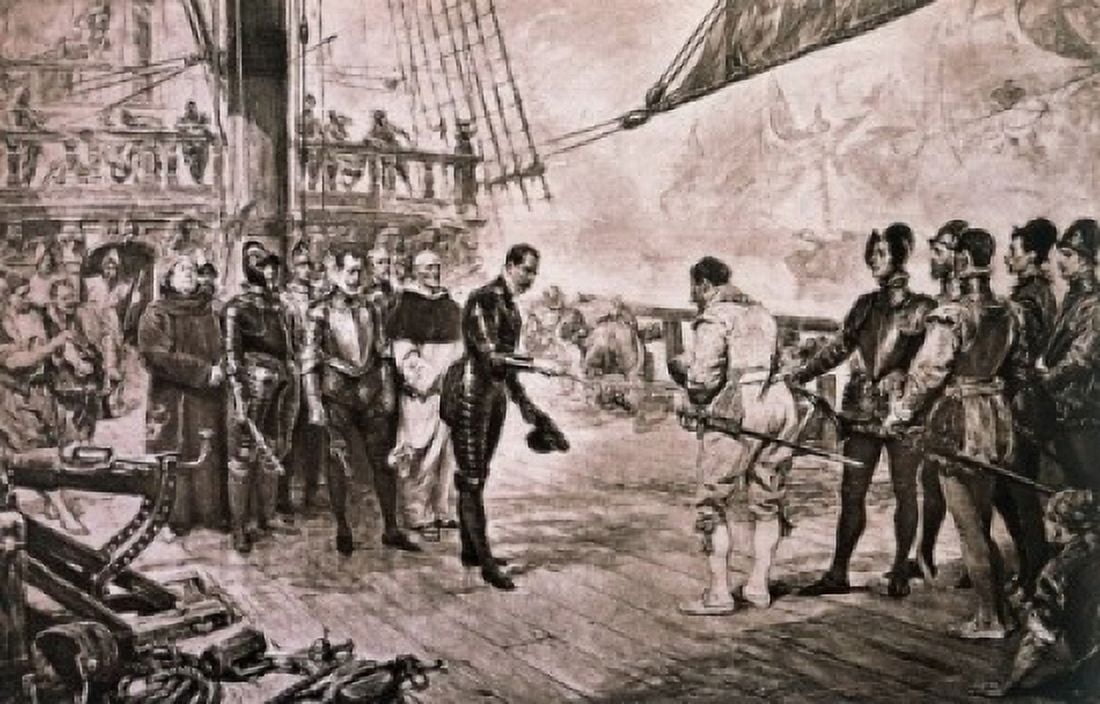 Admiral Of The Spanish Armada Surrenders To Francis Drake Lucas Seymour Canvas Art - Seymour Lucas (18 x 24)