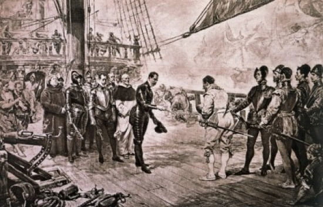 Admiral Of The Spanish Armada Surrenders To Francis Drake Lucas Seymour Canvas Art - Seymour Lucas (24 x 36)