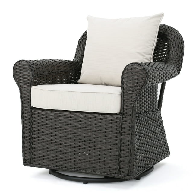 Admiral Outdoor Dark Brown Wicker Swivel Rocking Chair with Cushions ...