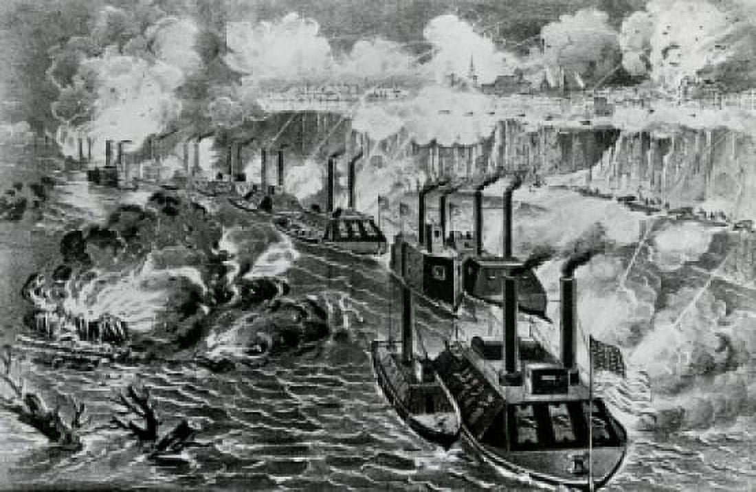 Admiral Porters Fleet Running the Rebel Blockade of the Mississippi at Vicksburg April 16 1863 Canvas Art -  (18 x 24)