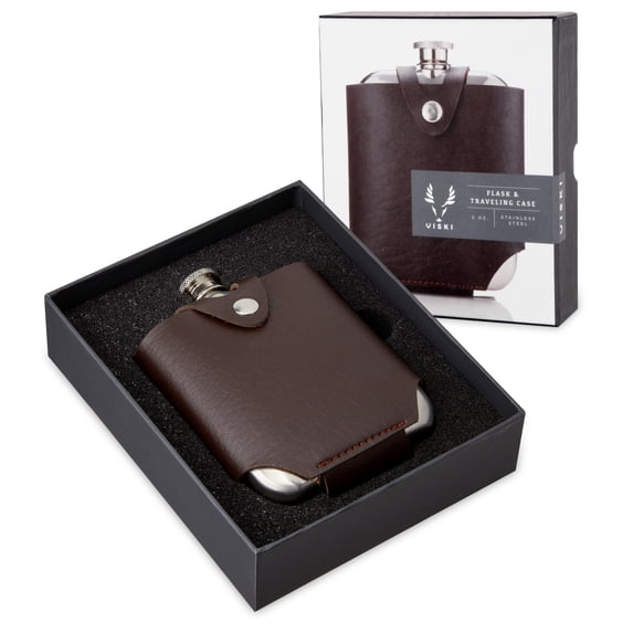 Viski Stainless Steel Flask with Case for Whiskey, Vodka, Rum, Camping, 5oz