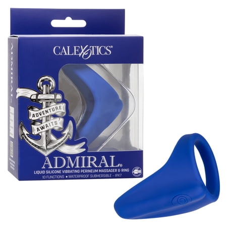 CalExotics Admiral Liquid Rechargeable Silicone Vibrating Perineum Massager Penis Ring, Blue