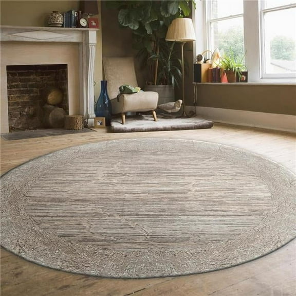 Davide 1229 Transitional Crackled Beige 5' Round Polypropylene Area Rug