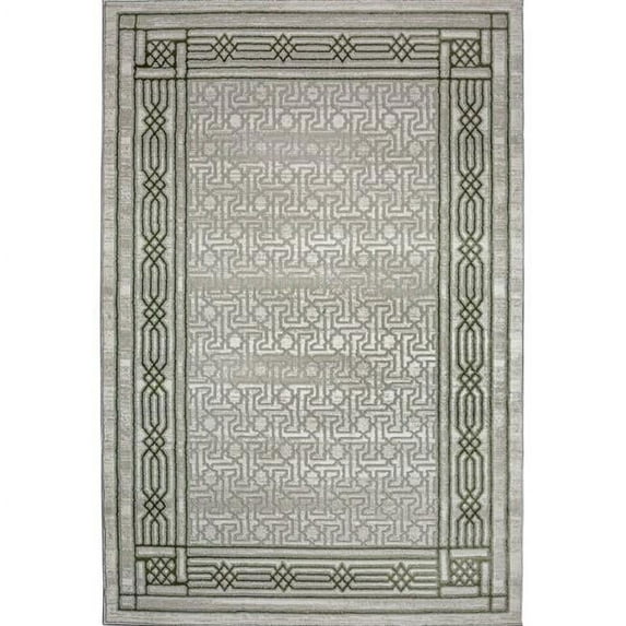 Davide 1231 Transitional Bordered Green Polypropylene Area Rug 5'3" x 7'3"