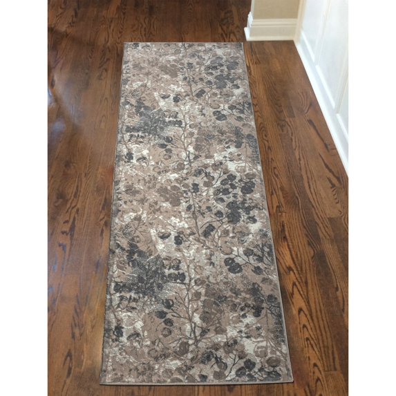 Livigno 1242 Transitional Floral Grey Runner Polypropylene Area Rug 2'2" x 7'7"