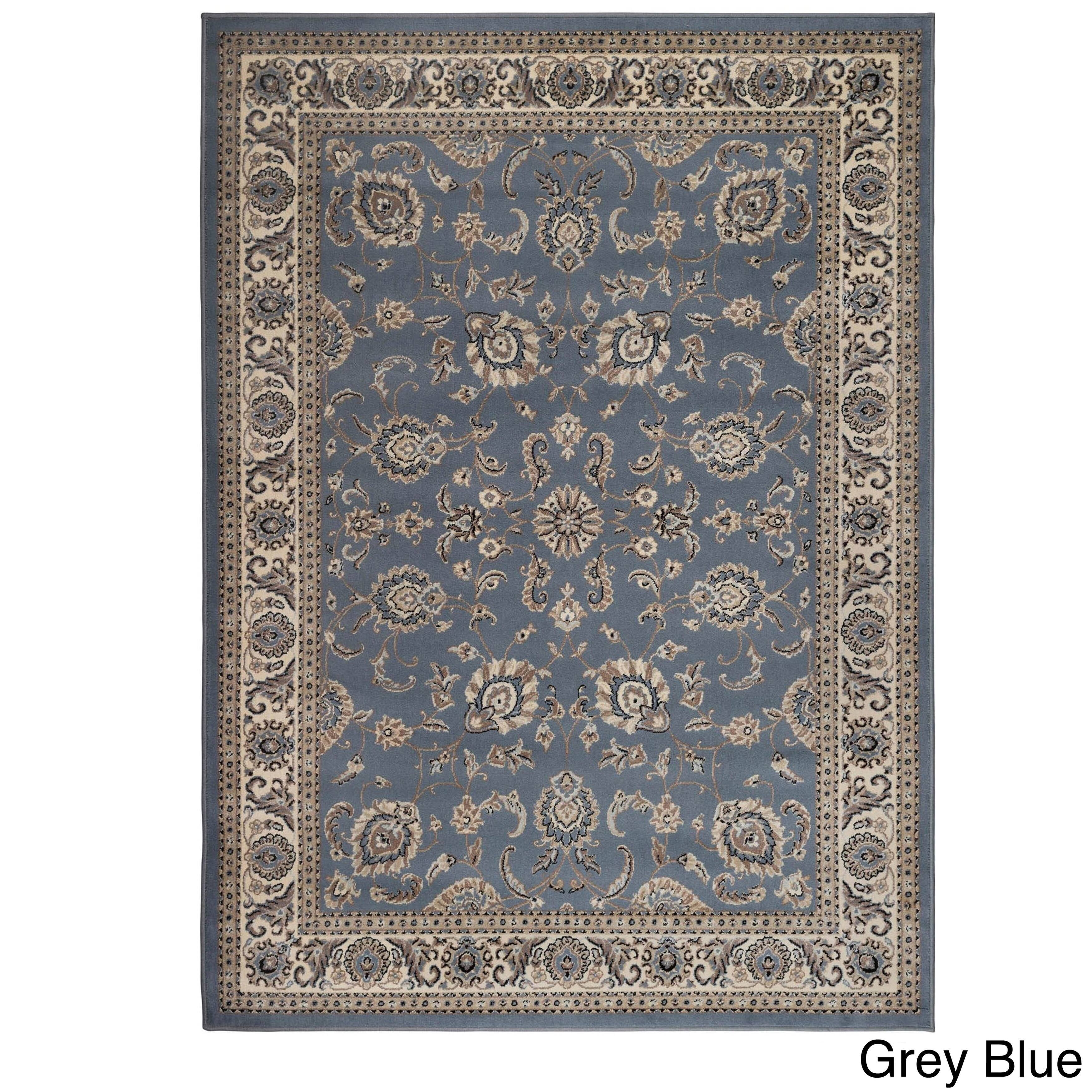 Grey Blue Oriental Pattern Synthetic Area Rug 8' x 10'