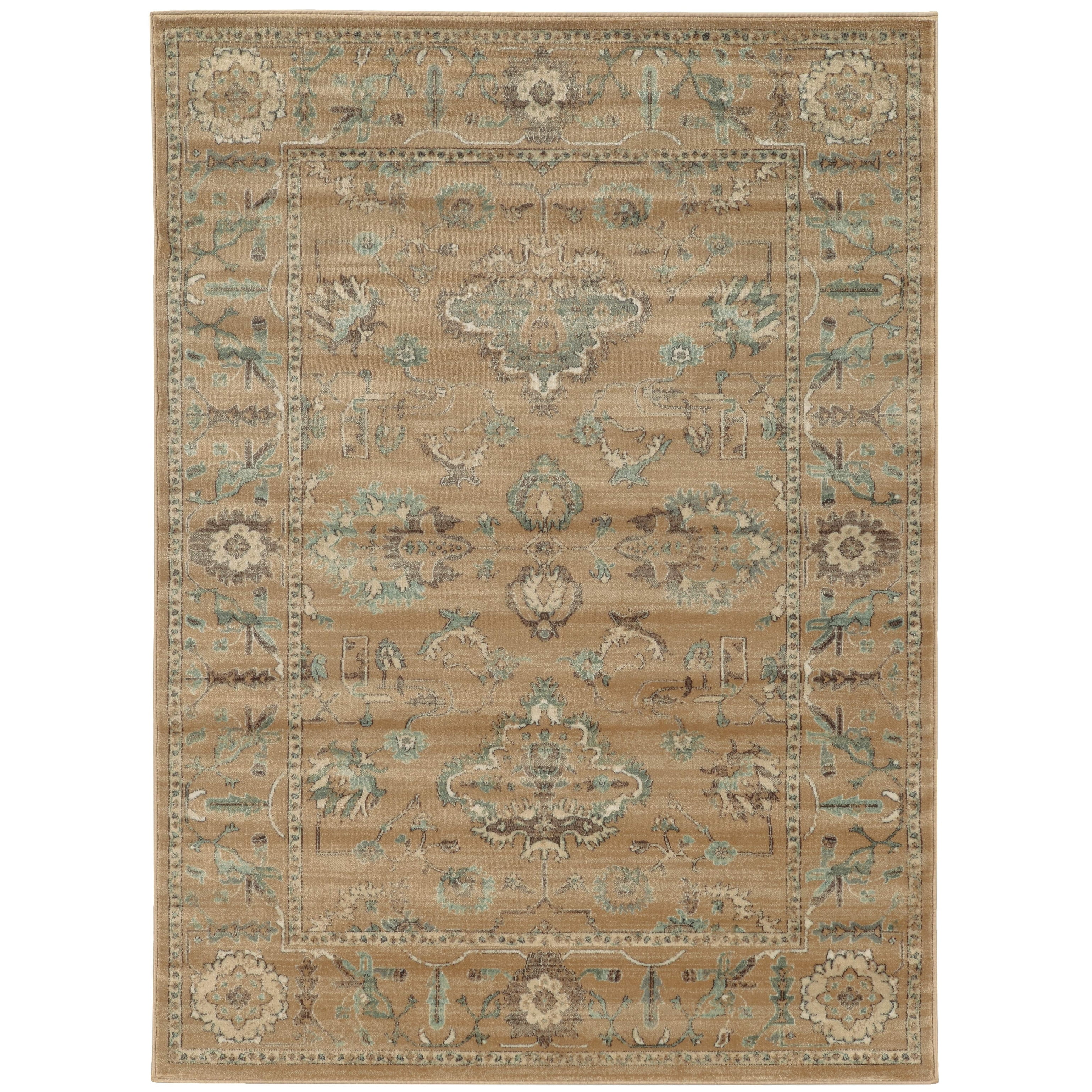 Beige and Brown Polypropylene Traditional Oriental Area Rug