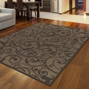 Admire Home Living  Plaza Contemporary Scroll Pattern Area Rug Beige 8' Round/Surplus Abstract 8' Round/Square, 6' Round/Square Indoor Brown Round