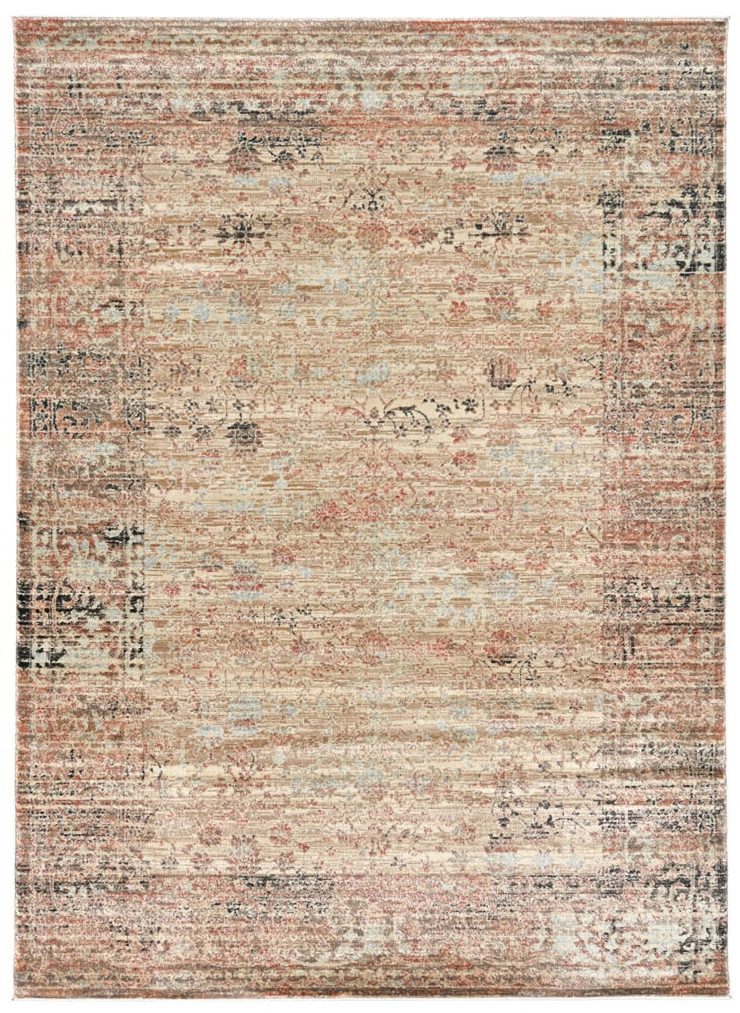 Elegant Beige Traditional Vintage Round Area Rug