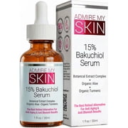 Admire My Skin Bakuchiol Serum Natural Retinol Serum Alternative for Face – Anti Blemish Anti Aging Facial Serum Contains Organic Aloe + Turmeric 1oz