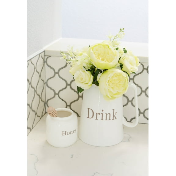 Admired By Nature 10 Stems Faux English Rose Bud Bouquet, Cream/Green