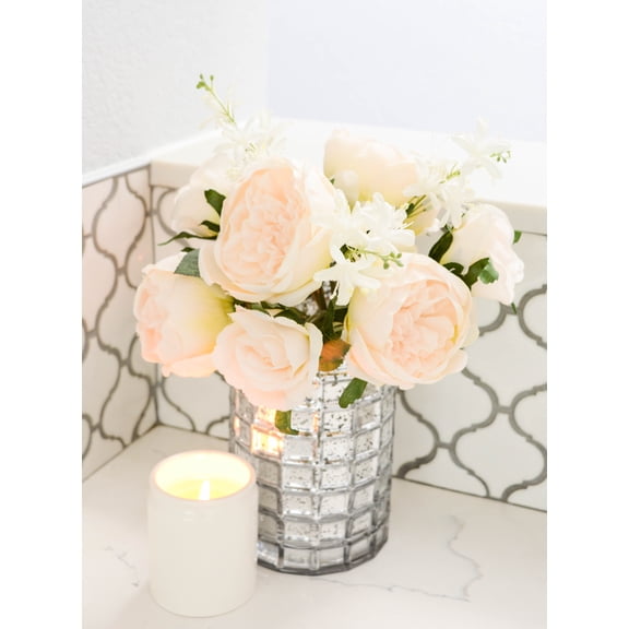 Admired By Nature 10 Stems Faux English Rose Bud Bouquet, Ivory