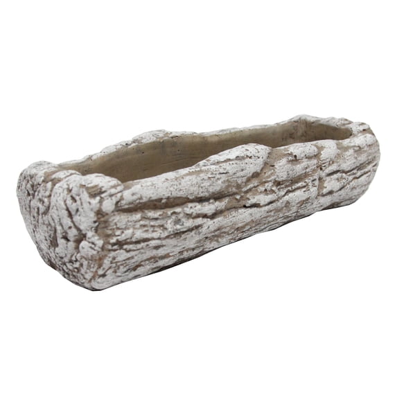 Admired By Nature 12" Cement Rustic White Tree Log Succulents Cactus Planter Pot