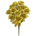 thumbnail image 1 of Admired By Nature 12 Stems Artificial Blooming Veined Satin Rose Flowers Bush, Gold, 1 of 1